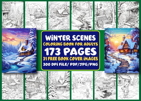 173 Adults Winter Scenes Coloring Book