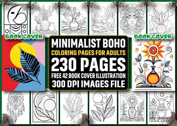 230 Minimalist Boho Coloring Pages KDP