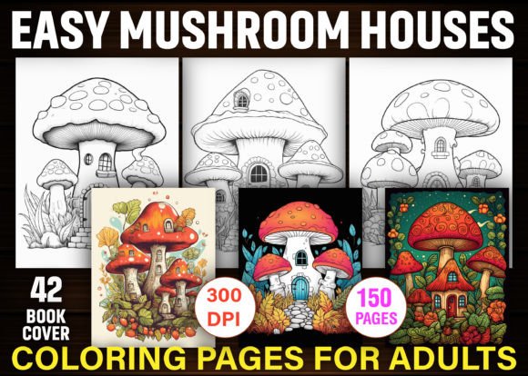 Easy Mushroom Houses Coloring Pages - Kdp