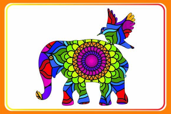 Elephant Mandala Coloring Book Cover and Animal Coloring Page for Adults