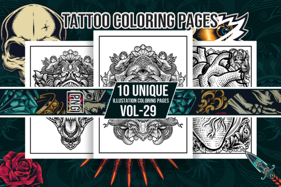 Tattoo Coloring Pages Vol-29 Interior: A Creative Resource for Artists and Enthusiasts
